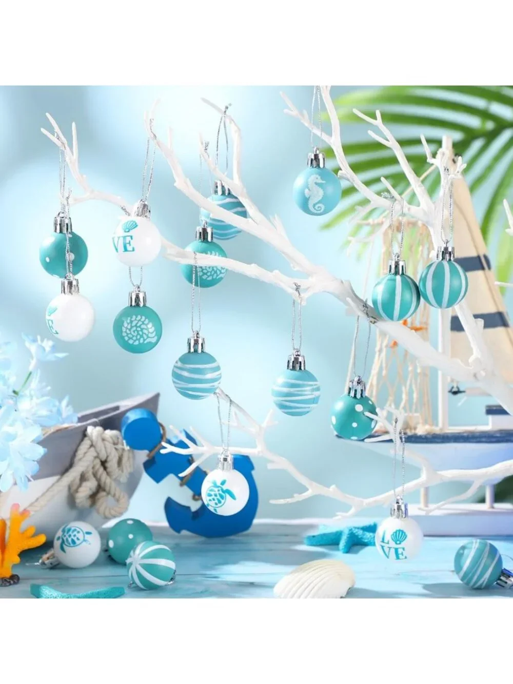 40 Pcs Mini Beach Ornaments - Seashells, Turtles & Seahorses for Summer Decor